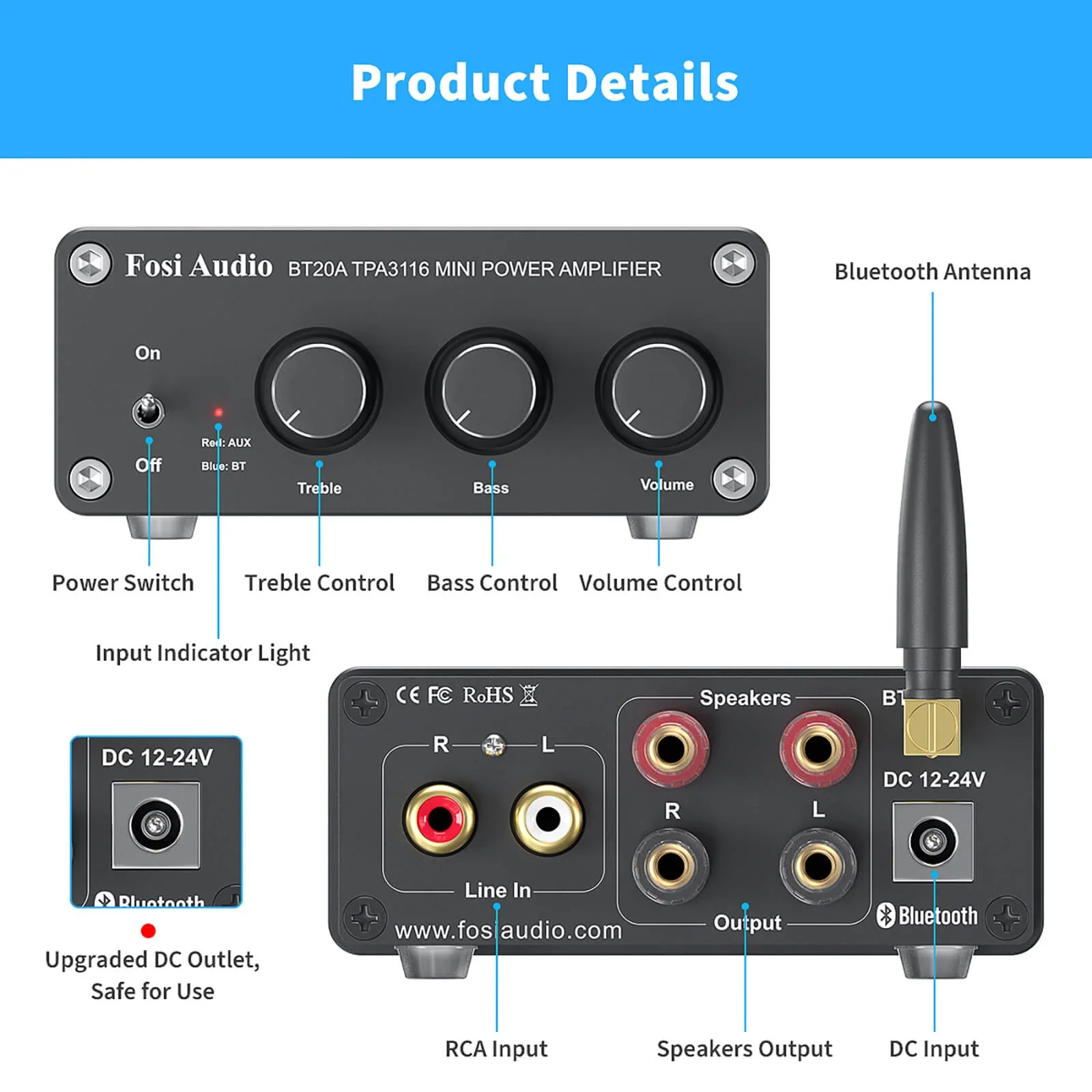 [🎶SG] FOSI AUDIO BT20A Bluetooth 5.0 Amplifier - Image 4