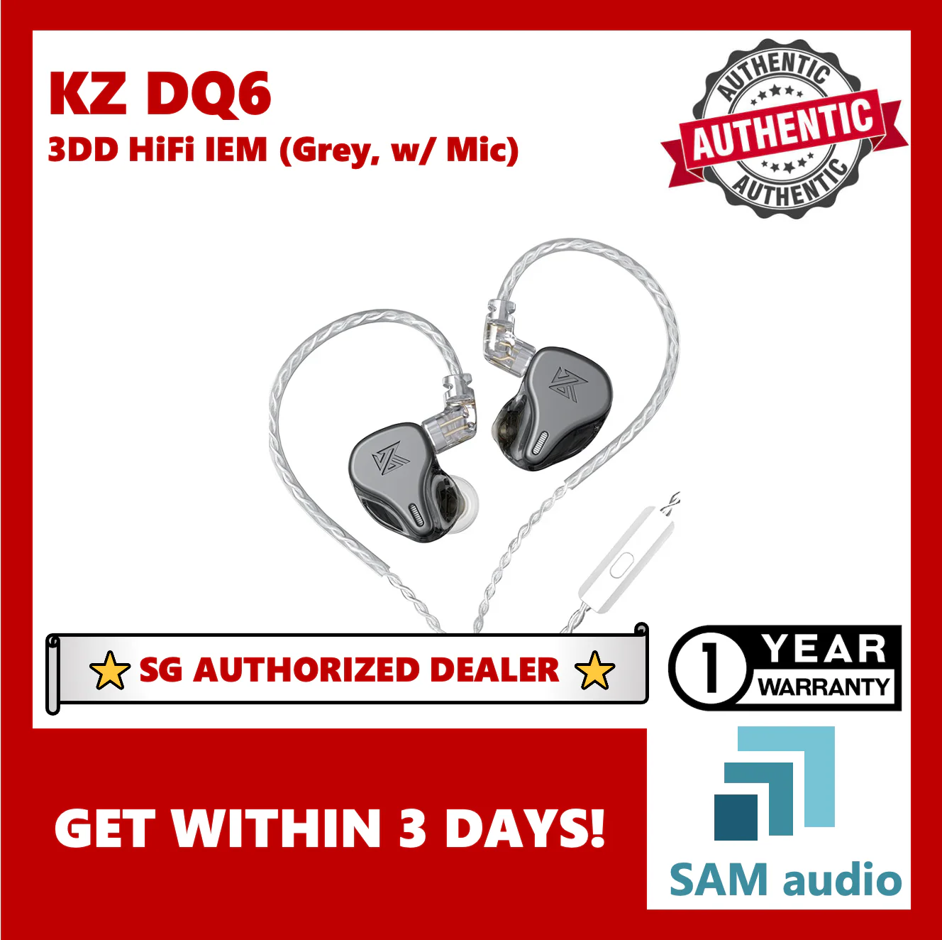 [🎶SG] KZ DQ6 3DD In-Ear Monitors With Mic - Image 3