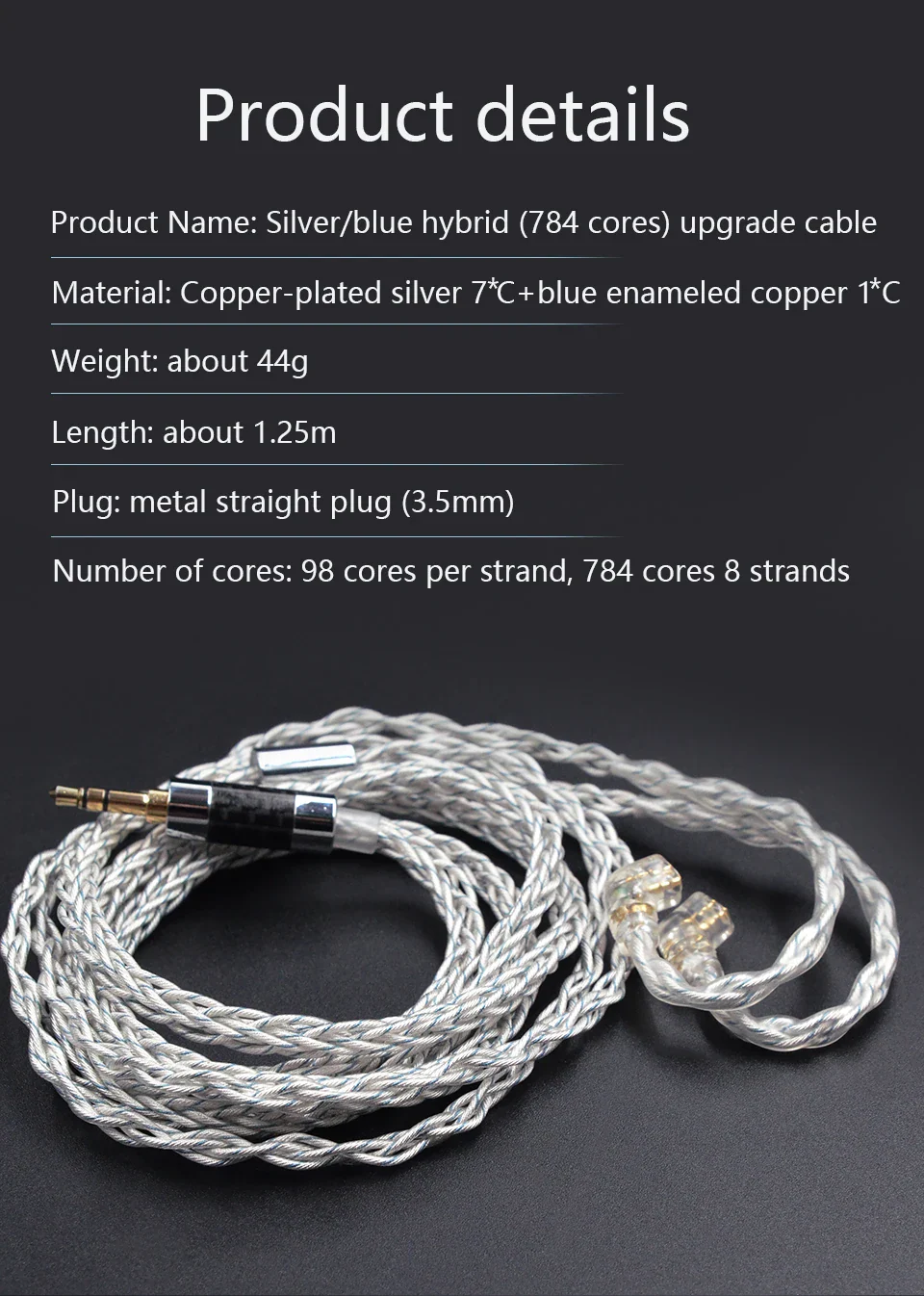 [🎶SG] KZ EARPHONES CABLE 8 CORE SILVER / BLUE HYBRID  784 CORES SILVER PLATED UPGRADE CABLE - Image 7